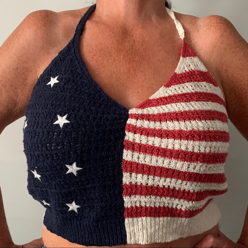 NWT American Flag Crocheted Halter Top
